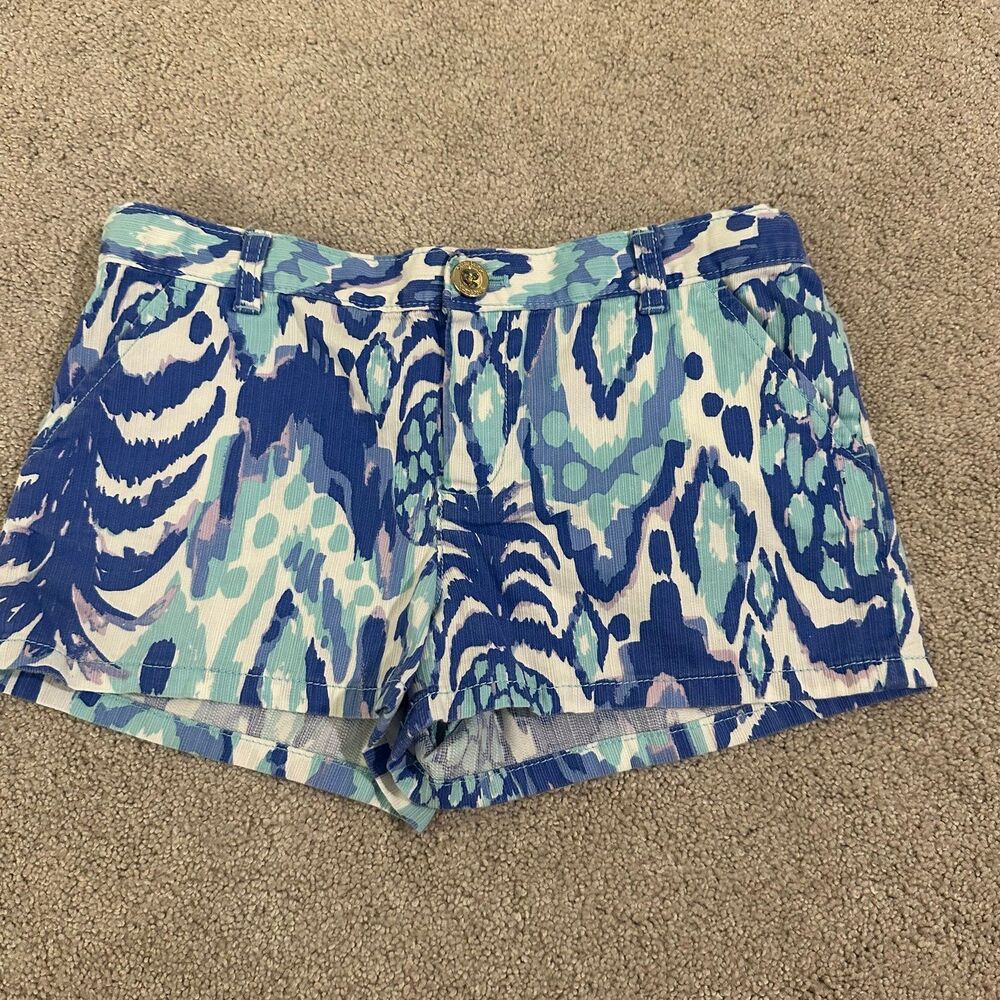 Lilly Pulitzer girls 12 shorts blue tropical ikat pattern